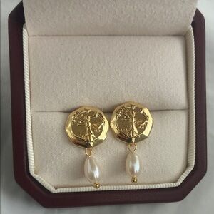 Gold and Pearl Drop Earrings